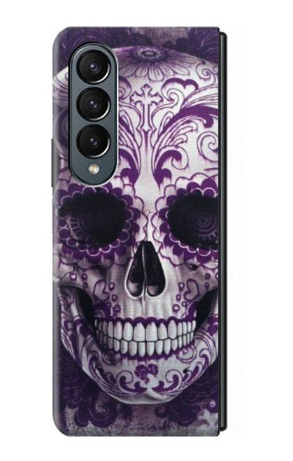 S3582 紫の頭蓋骨 Purple Sugar Skull Samsung Galaxy Z Fold 4 バックケース、フリップケース・カバー