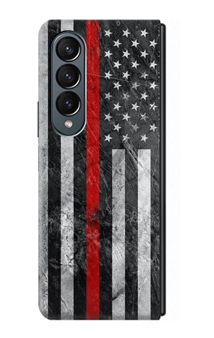 S3687 消防士細い赤い線アメリカの国旗 Firefighter Thin Red Line American Flag Samsung Galaxy Z Fold 4 バックケース、フリップケース・カバー