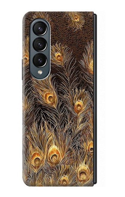 S3691 ゴールドピーコックフェザー Gold Peacock Feather Samsung Galaxy Z Fold 4 バックケース、フリップケース・カバー