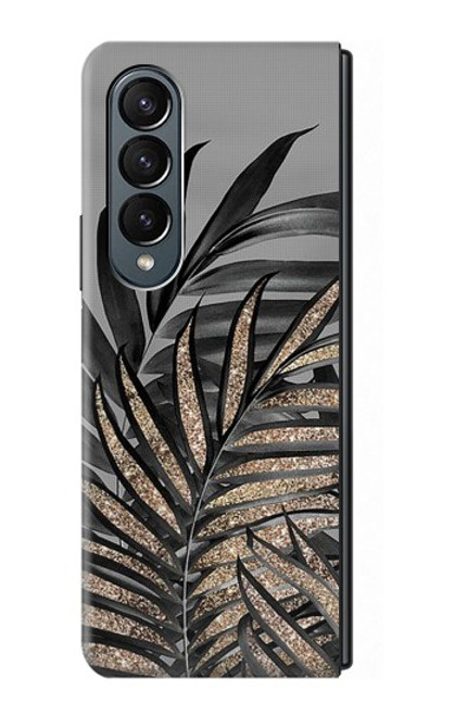 S3692 灰色の黒いヤシの葉 Gray Black Palm Leaves Samsung Galaxy Z Fold 4 バックケース、フリップケース・カバー