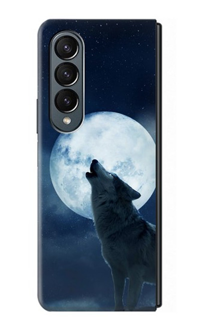 S3693 グリムホワイトウルフ満月 Grim White Wolf Full Moon Samsung Galaxy Z Fold 4 バックケース、フリップケース・カバー