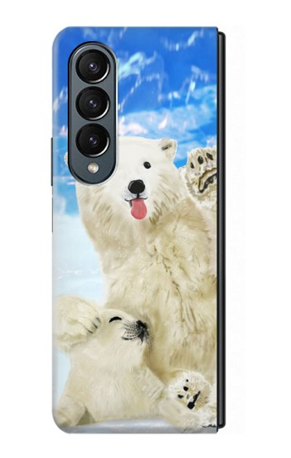S3794 北極シロクマはシールに恋するペイント Arctic Polar Bear and Seal Paint Samsung Galaxy Z Fold 4 バックケース、フリップケース・カバー