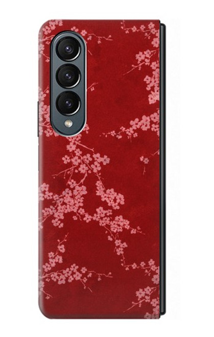 S3817 赤い花の桜のパターン Red Floral Cherry blossom Pattern Samsung Galaxy Z Fold 4 バックケース、フリップケース・カバー