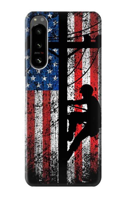 S3803 電気技師ラインマンアメリカ国旗 Electrician Lineman American Flag Sony Xperia 5 IV バックケース、フリップケース・カバー