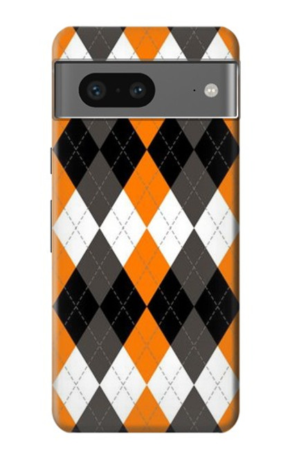 S3421 黒 オレンジ 白 アーガイルプラッド Black Orange White Argyle Plaid Google Pixel 7 バックケース、フリップケース・カバー