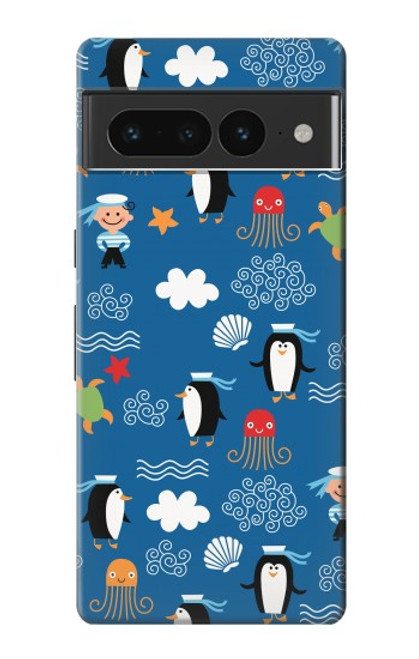 S2572 マリンペンギン柄 Marine Penguin Pattern Google Pixel 7 Pro バックケース、フリップケース・カバー