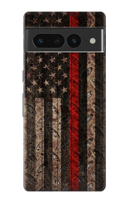 S3804 消防士メタルレッドラインフラググラフィック Fire Fighter Metal Red Line Flag Graphic Google Pixel 7 Pro バックケース、フリップケース・カバー