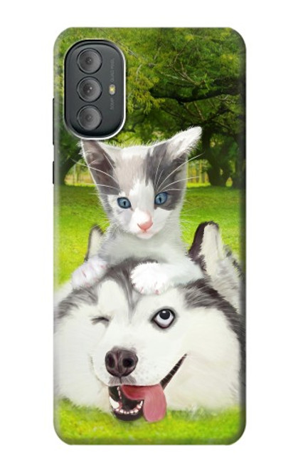 S3795 不機嫌子猫遊び心シベリアンハスキー犬ペイント Kitten Cat Playful Siberian Husky Dog Paint Motorola Moto G Power 2022, G Play 2023 バックケース、フリップケース・カバー