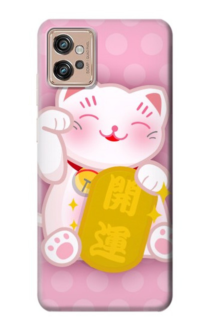 S3025 招き猫 Pink Maneki Neko Lucky Cat Motorola Moto G32 バックケース、フリップケース・カバー