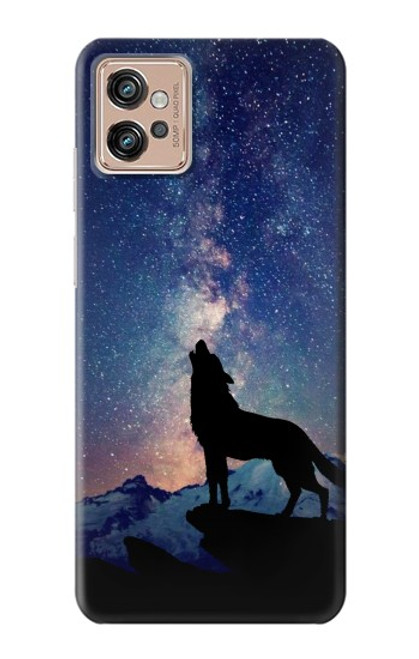 S3555 狼 Wolf Howling Million Star Motorola Moto G32 バックケース、フリップケース・カバー