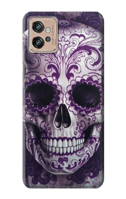 S3582 紫の頭蓋骨 Purple Sugar Skull Motorola Moto G32 バックケース、フリップケース・カバー