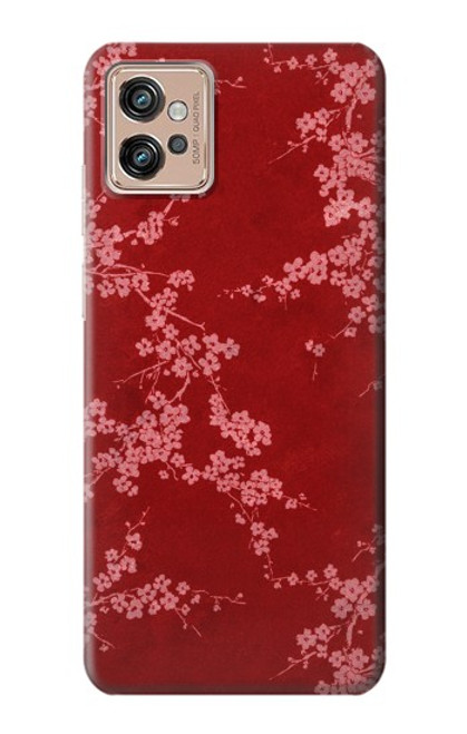 S3817 赤い花の桜のパターン Red Floral Cherry blossom Pattern Motorola Moto G32 バックケース、フリップケース・カバー