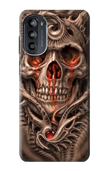 S1675 頭蓋骨の血のタトゥー Skull Blood Tattoo Motorola Moto G52, G82 5G バックケース、フリップケース・カバー