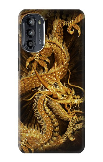 S2804 ゴールドドラゴンプリント Chinese Gold Dragon Printed Motorola Moto G52, G82 5G バックケース、フリップケース・カバー