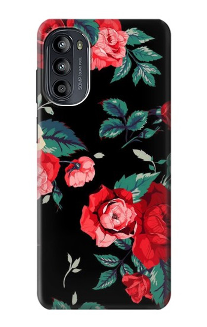 S3112 黒バラ パターン Rose Floral Pattern Black Motorola Moto G52, G82 5G バックケース、フリップケース・カバー