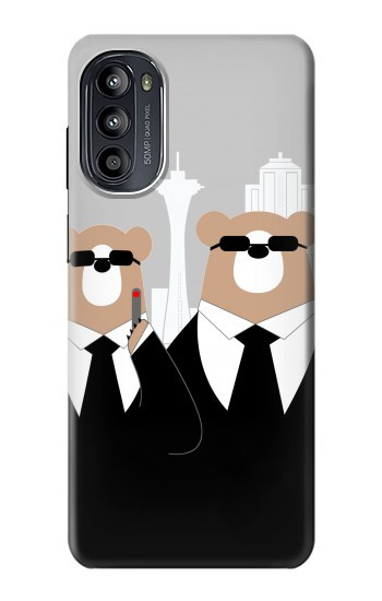 S3557 黒いスーツのクマ Bear in Black Suit Motorola Moto G52, G82 5G バックケース、フリップケース・カバー