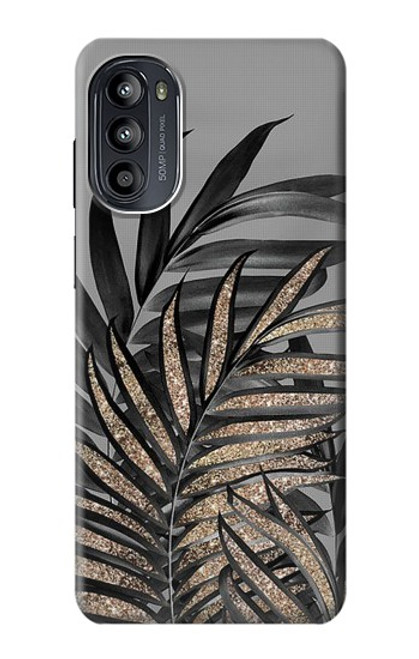 S3692 灰色の黒いヤシの葉 Gray Black Palm Leaves Motorola Moto G52, G82 5G バックケース、フリップケース・カバー