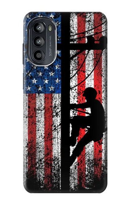 S3803 電気技師ラインマンアメリカ国旗 Electrician Lineman American Flag Motorola Moto G52, G82 5G バックケース、フリップケース・カバー