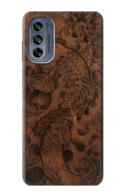 S3405 魚のタトゥーグラフィックプリント Fish Tattoo Leather Graphic Print Motorola Moto G62 5G バックケース、フリップケース・カバー