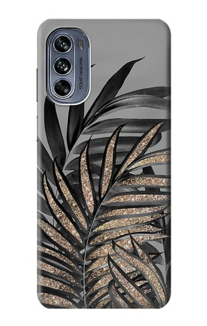 S3692 灰色の黒いヤシの葉 Gray Black Palm Leaves Motorola Moto G62 5G バックケース、フリップケース・カバー