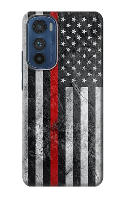 S3687 消防士細い赤い線アメリカの国旗 Firefighter Thin Red Line American Flag Motorola Edge 30 バックケース、フリップケース・カバー