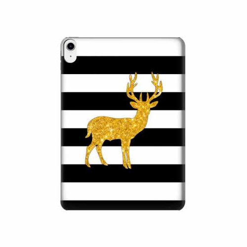 S2794 黒と白のストライプ 金の鹿 Black and White Striped Deer Gold Sparkles iPad 10.9 (2022) タブレットケース