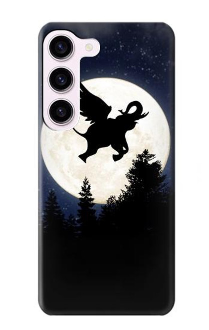 S3323 飛び象満月の夜 Flying Elephant Full Moon Night Samsung Galaxy S23 バックケース、フリップケース・カバー