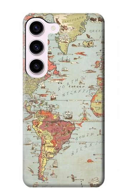 S3418 ヴィンテージの世界地図 Vintage World Map Samsung Galaxy S23 バックケース、フリップケース・カバー