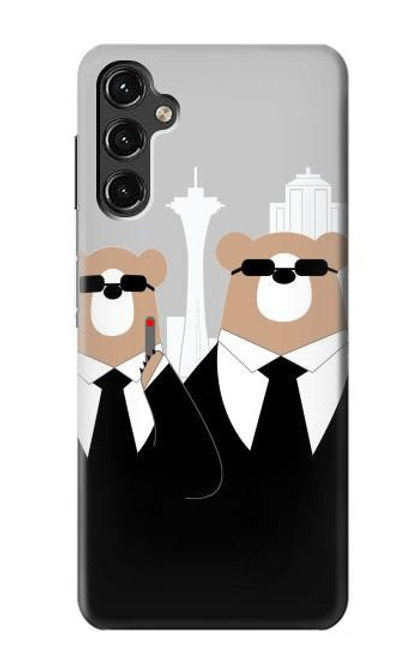 S3557 黒いスーツのクマ Bear in Black Suit Samsung Galaxy A14 5G バックケース、フリップケース・カバー