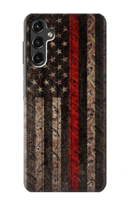 S3804 消防士メタルレッドラインフラググラフィック Fire Fighter Metal Red Line Flag Graphic Samsung Galaxy A14 5G バックケース、フリップケース・カバー