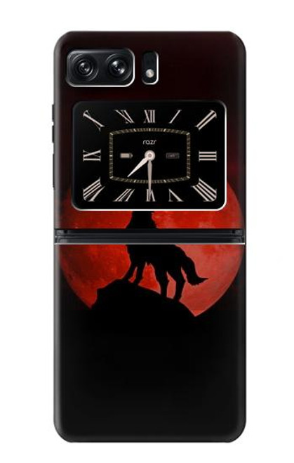 S2955 狼は赤月にハウリング Wolf Howling Red Moon Motorola Moto Razr 2022 バックケース、フリップケース・カバー
