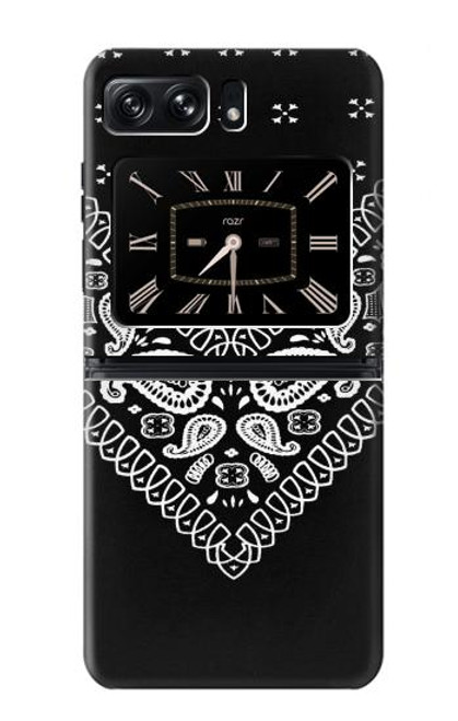 S3363 黒バンダナ Bandana Black Pattern Motorola Moto Razr 2022 バックケース、フリップケース・カバー