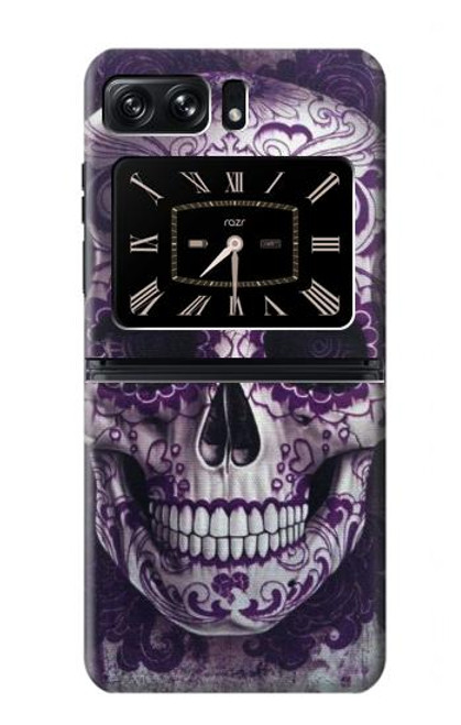 S3582 紫の頭蓋骨 Purple Sugar Skull Motorola Moto Razr 2022 バックケース、フリップケース・カバー