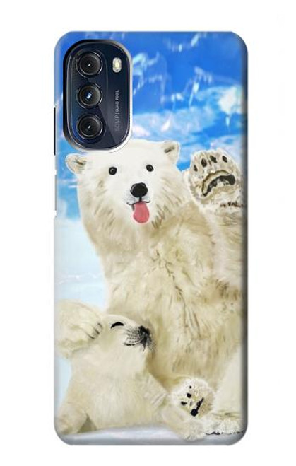 S3794 北極シロクマはシールに恋するペイント Arctic Polar Bear and Seal Paint Motorola Moto G 5G (2023) バックケース、フリップケース・カバー