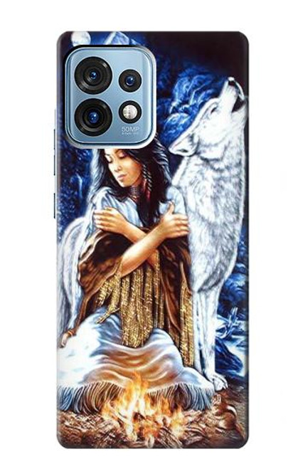 S0147 狼 インディアン 女子 Grim Wolf Indian Girl Motorola Edge+ (2023), X40, X40 Pro, Edge 40 Pro バックケース、フリップケース・カバー