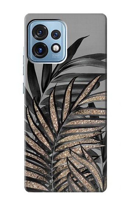 S3692 灰色の黒いヤシの葉 Gray Black Palm Leaves Motorola Edge+ (2023), X40, X40 Pro, Edge 40 Pro バックケース、フリップケース・カバー