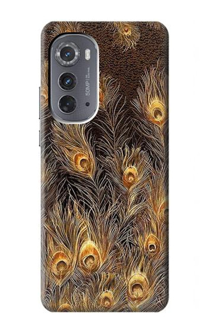 S3691 ゴールドピーコックフェザー Gold Peacock Feather Motorola Edge (2022) バックケース、フリップケース・カバー