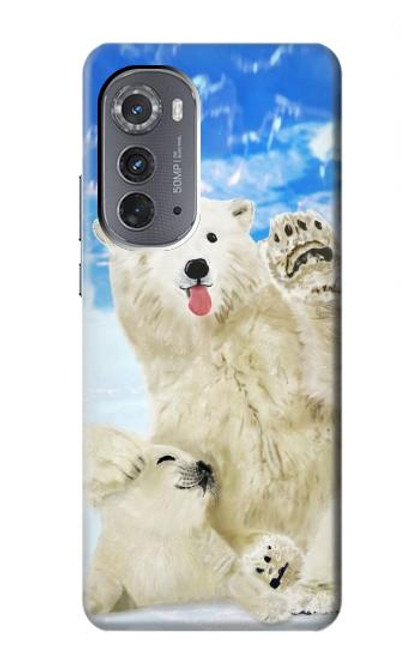 S3794 北極シロクマはシールに恋するペイント Arctic Polar Bear and Seal Paint Motorola Edge (2022) バックケース、フリップケース・カバー