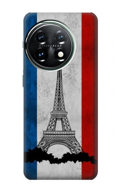 S2859 ヴィンテージフランスの旗エッフェル塔 Vintage France Flag Eiffel Tower OnePlus 11 バックケース、フリップケース・カバー