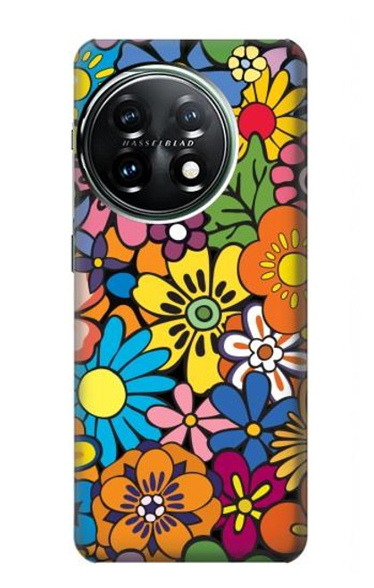 S3281 カラフルなヒッピーの花のパターン Colorful Hippie Flowers Pattern OnePlus 11 バックケース、フリップケース・カバー