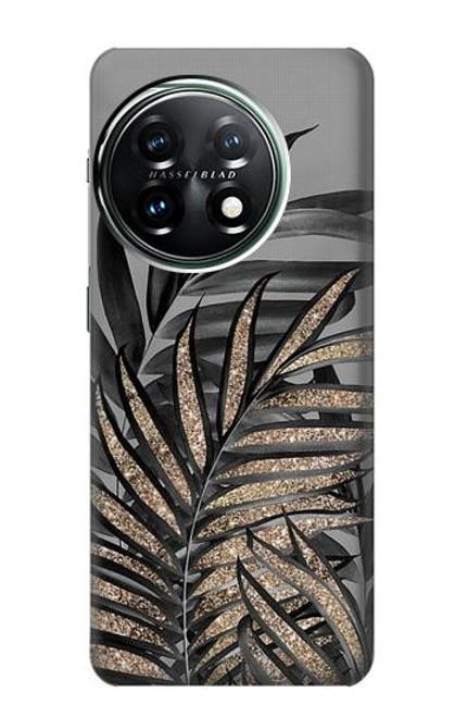 S3692 灰色の黒いヤシの葉 Gray Black Palm Leaves OnePlus 11 バックケース、フリップケース・カバー