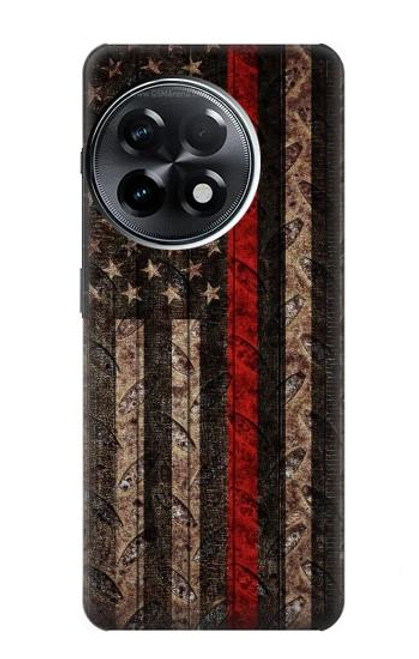 S3804 消防士メタルレッドラインフラググラフィック Fire Fighter Metal Red Line Flag Graphic OnePlus 11R バックケース、フリップケース・カバー