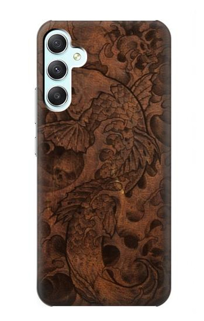 S3405 魚のタトゥーグラフィックプリント Fish Tattoo Leather Graphic Print Samsung Galaxy A34 5G バックケース、フリップケース・カバー