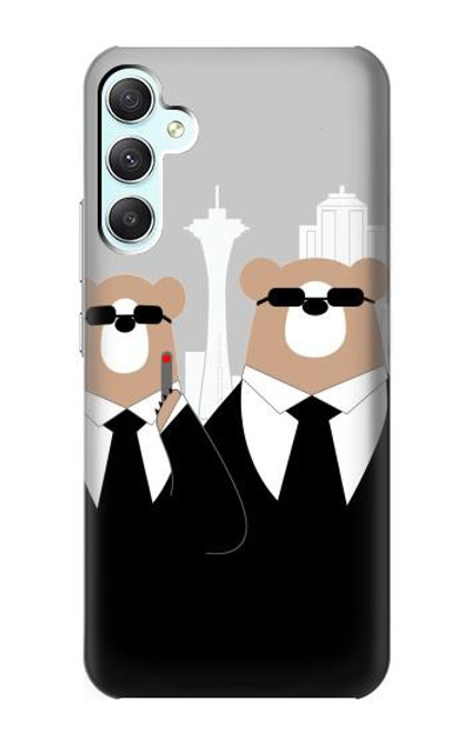 S3557 黒いスーツのクマ Bear in Black Suit Samsung Galaxy A34 5G バックケース、フリップケース・カバー