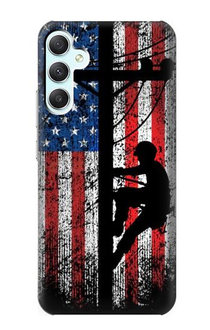 S3803 電気技師ラインマンアメリカ国旗 Electrician Lineman American Flag Samsung Galaxy A34 5G バックケース、フリップケース・カバー