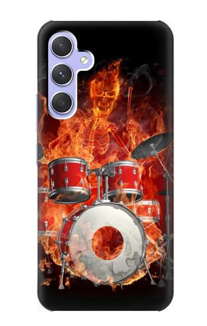 S1431 スカル ドラム ファイア ロック音楽 Skull Drum Fire Rock Samsung Galaxy A54 5G バックケース、フリップケース・カバー