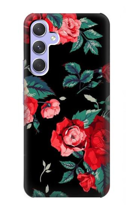 S3112 黒バラ パターン Rose Floral Pattern Black Samsung Galaxy A54 5G バックケース、フリップケース・カバー