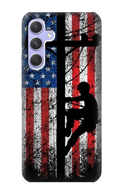 S3803 電気技師ラインマンアメリカ国旗 Electrician Lineman American Flag Samsung Galaxy A54 5G バックケース、フリップケース・カバー