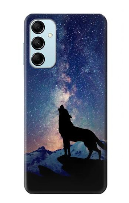 S3555 狼 Wolf Howling Million Star Samsung Galaxy M14 バックケース、フリップケース・カバー
