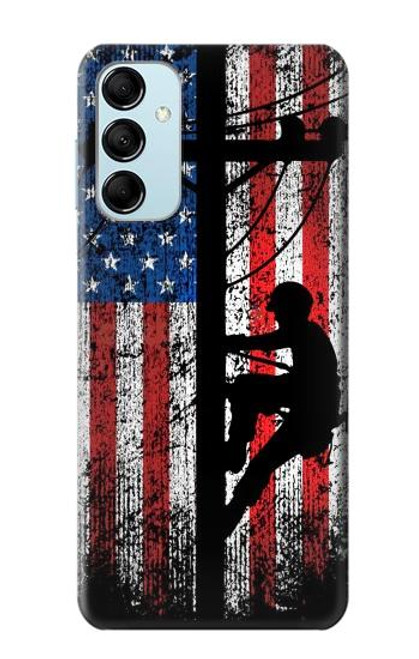 S3803 電気技師ラインマンアメリカ国旗 Electrician Lineman American Flag Samsung Galaxy M14 バックケース、フリップケース・カバー